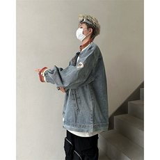秋季新款港风日系复古水洗立领刺绣棒球服牛仔夹克男JK1383-P78，男装夹克，星座313A(原308A-2)