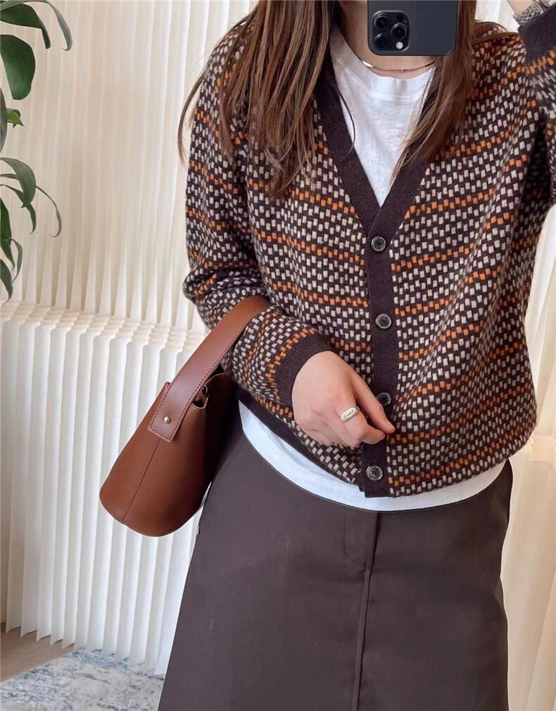 时尚百搭宽松长袖针织开衫女休闲舒适羊毛外套上衣,女装羊毛衫,纳慈羊绒