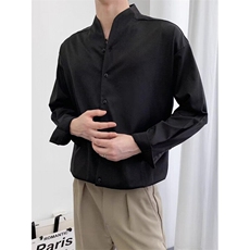 新中式男士立领衬衫男商务高级感长袖衬衫纯色百搭C055，男装衬衫，星座1116A（原606A-3）
