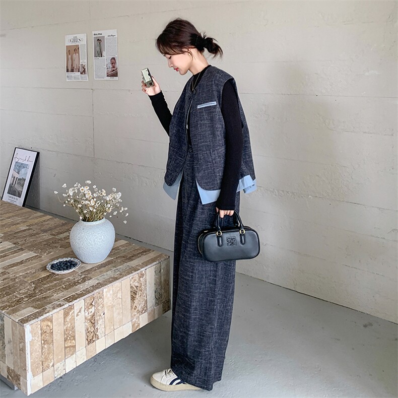 高级感小香风马甲外套装裤2025新款女春又A又飒阔腿裤轻熟两件套图片