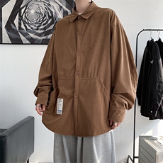 22秋冬新款港风复古灯芯绒长袖衬衫宽松情侣外套潮日系H221/P45，男装衬衫，钱塘713