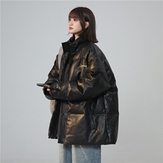 XZ-230-1MY05中性风宽松简约重磅PU皮刺绣休闲立领棉服P128控158，男装棉衣，星座230-1