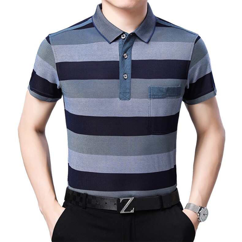 百搭时尚polo男士短袖上衣条纹夏季宽松中年潮流T恤HM2229-P60,男装Polo衫,星座1105-3