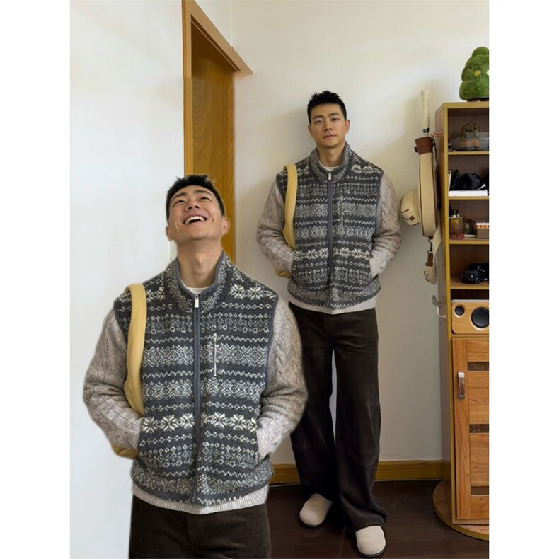 JY743-P60复古费尔岛提花羊羔毛马甲男女新款,男装背心/马甲,星座1501-3