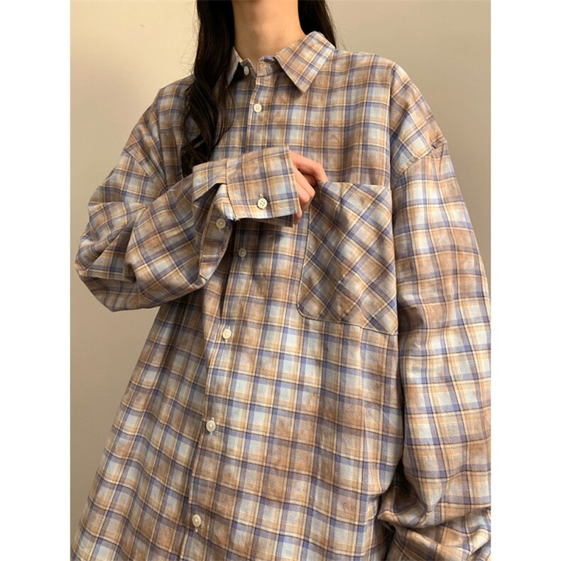 24秋晕染撞色格子衬衫宽松长袖外套男女上衣CS1158-P58控78,男装衬衫,星座1015-1