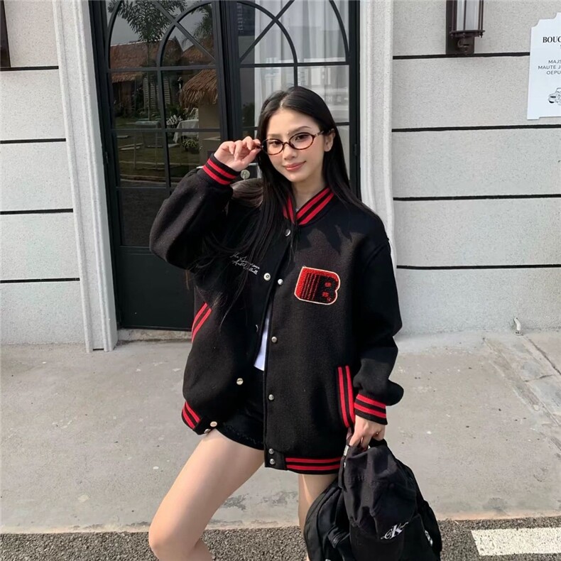 美式辣妹学院风棒球服外套女宽松小众立领夹克513AJK1979P40,男装夹克,星座513A