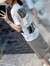 夏季新款韩版洋气显瘦气质条纹半身裙，女装半身裙，L·H·X