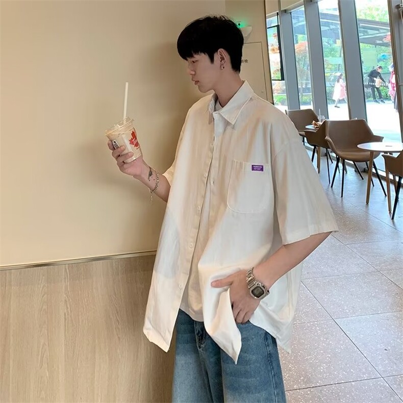 复古衬衫男夏装港风学生宽松小众设计感新款男装CS0565-P30,男装衬衫,星座308B-2