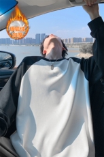 加厚银狐绒撞色插肩袖纹理感大码长袖T恤男T5074J加绒-特P30控58，男装T恤，电商A001