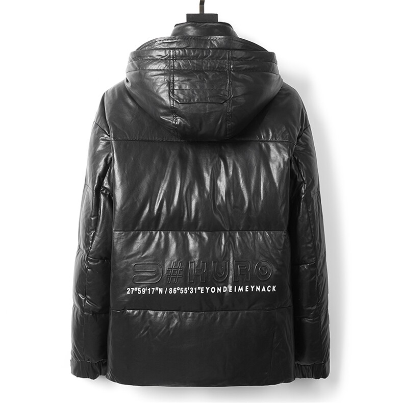 海宁真皮羽绒服男装冬装加厚面包服保暖连帽绵羊皮羽绒皮夹克外套,男装皮衣,电商B360A（原721A）