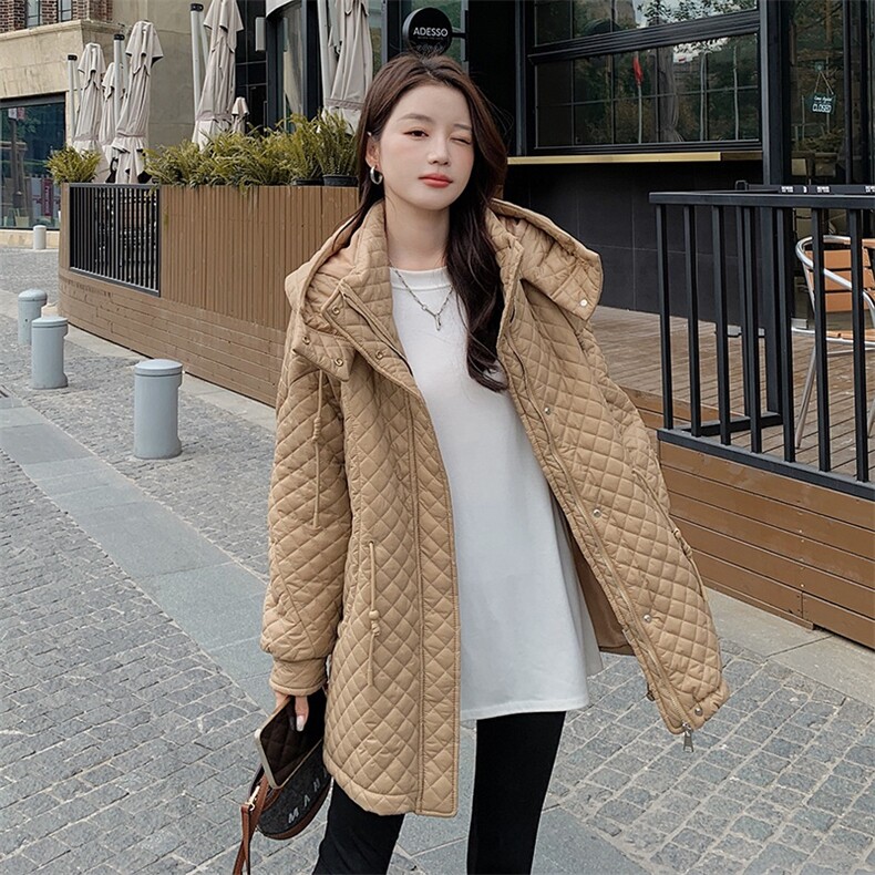 冬款现货宽松菱形格绗缝棉服293-062,女装棉衣/棉服,菡迪欧娜