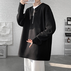 港风肌理感长袖t恤男款春秋季潮流半拉链重磅cleanfit休闲上衣服，男装T恤，电商A059