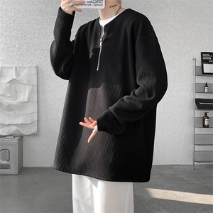 港风肌理感长袖t恤男款春秋季潮流半拉链重磅cleanfit休闲上衣服图片