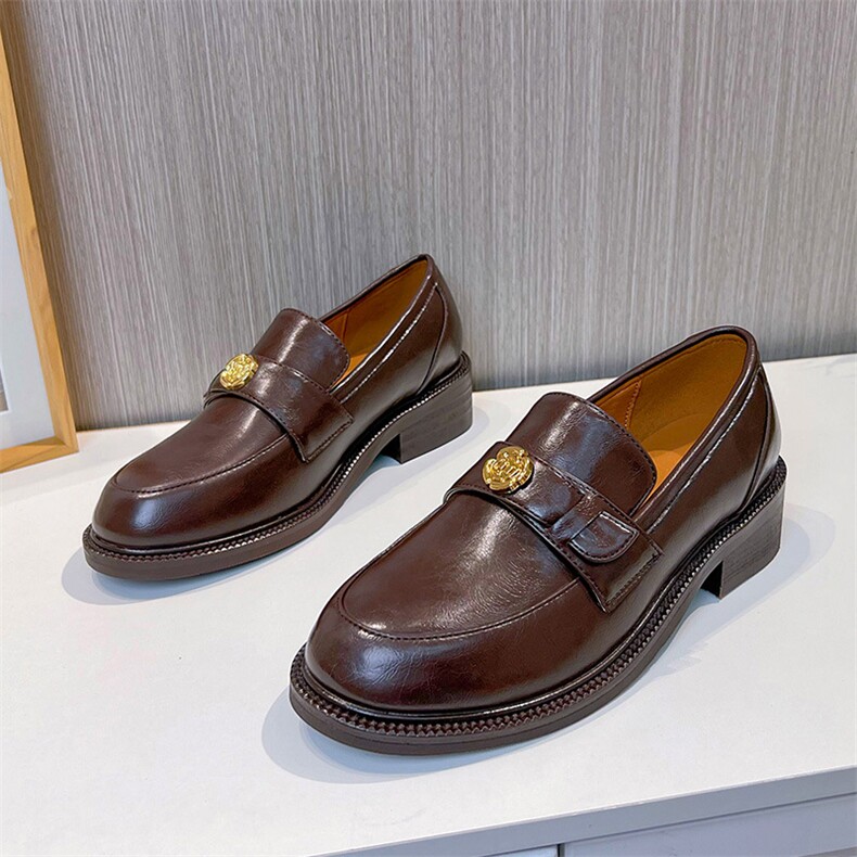 真皮乐福鞋女2024春季新款厚底增高单鞋女百搭休闲鞋法式复古女鞋，女鞋小皮鞋，电商A223