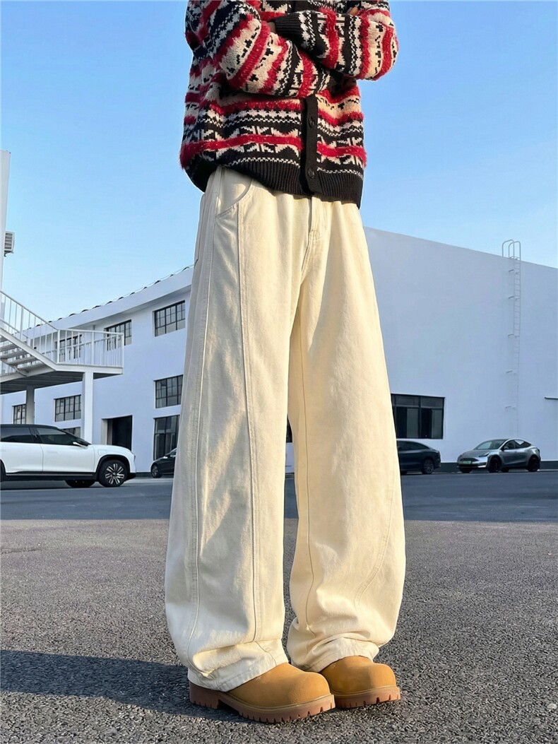 洗退水洗棉纯棉牛仔裤弯刀男春夏新款设计感宽松阔腿拖地长裤,男装牛仔裤,星座302A-2