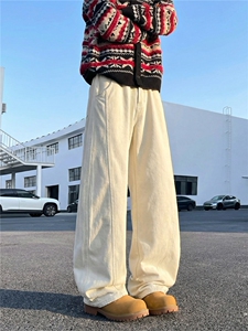 洗退水洗棉纯棉牛仔裤弯刀男春夏新款设计感宽松阔腿拖地长裤图片