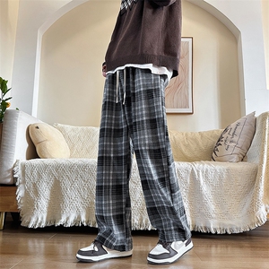 加绒加厚格子休闲裤宽松文艺潮牌哈伦裤男K0863-P40加绒P48图片