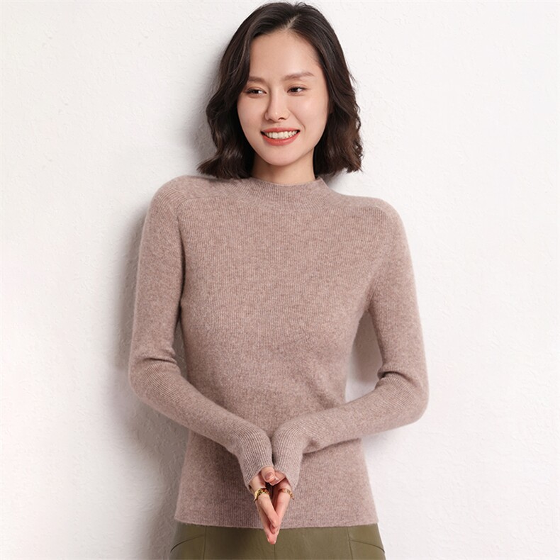 休闲/淑女通勤秋冬新款柔软叔叔女士半高领简约百搭羊绒衫,女装羊绒衫,艾米娇羊绒