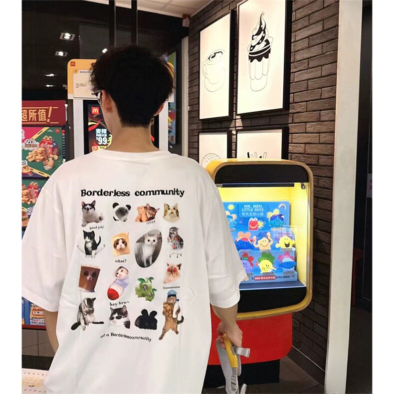 抖音得物供货210克现货宽松纯棉美式潮牌印花落肩袖纯棉T恤AT2192图片