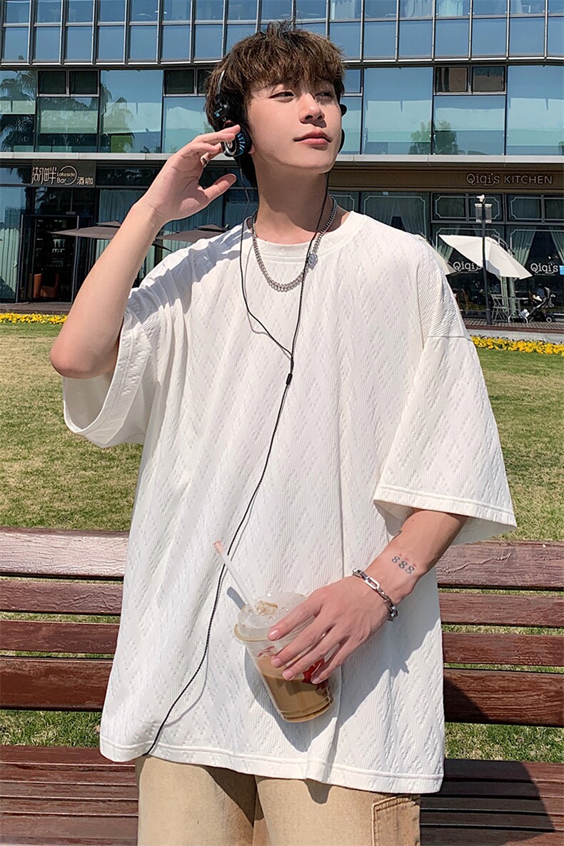 2023夏垂感薄款冰丝透气短袖打底T恤男休闲盐系半袖上衣T119-P35,男装T恤,电商A001