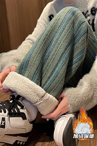 8XL-M特大码呢料加绒裤男新年裤条纹卫裤休闲基础款K948P60加绒70图片