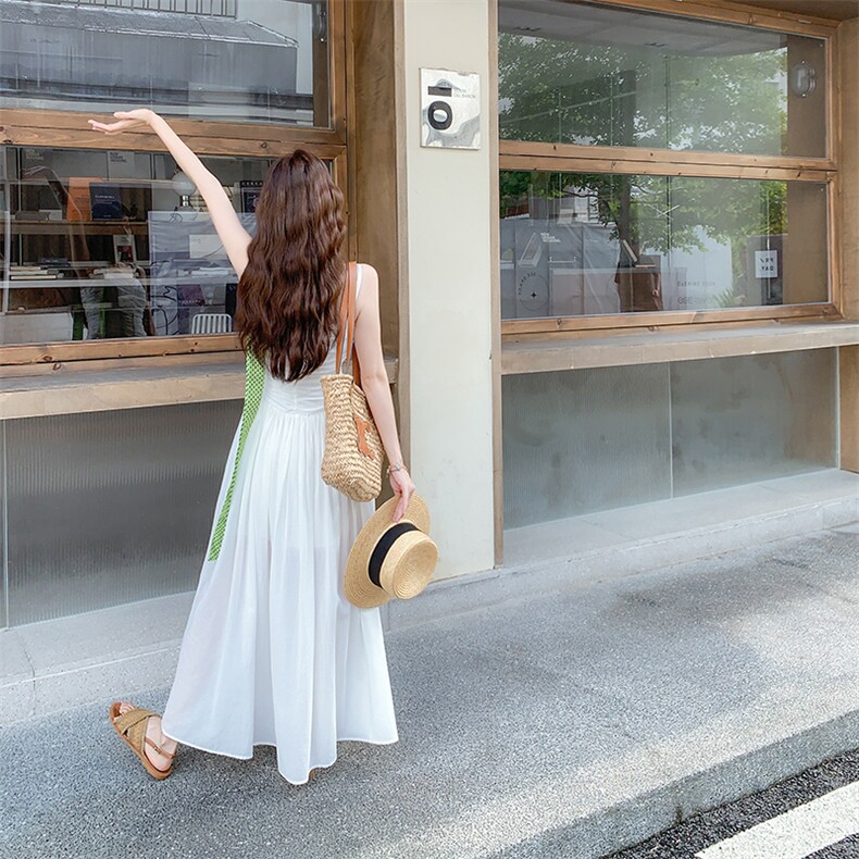 2025新品~现货~现货~100%棉吊带开叉连衣裙＋丝巾A009-P145-K218,女装连衣裙,2D015