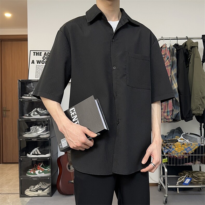 港式复古条纹短袖衬衫外套上衣男2024设计感显瘦衬衣DX102-特P30,男装衬衫,电商A178