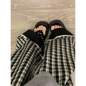 格子休闲裤男女韩版潮流文艺帅气百搭裤脚翻边2025长裤K6107-P57图片