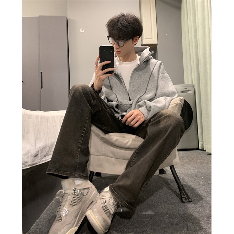 抖音得物高品质秋冬美式高街重磅结构辑明线纹理连帽卫衣外套W111,男装卫衣,电商A486