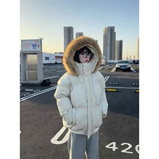 网图秋冬新款休闲百搭连帽毛领PU加厚情侣棉服MY5241TP85，男装棉衣，电商A247