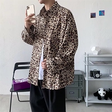 暗黑系豹纹衬衫男韩版潮流设计感上衣潮牌宽松痞帅衬衣CA173-P32，男装衬衫，星座208-5