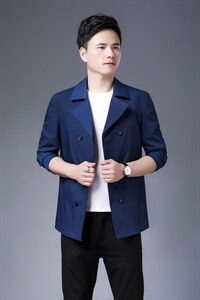 时尚百搭风衣男短款外套春秋款中青年男士休闲潮流双排扣高端上衣，男装风衣，电商B212（原钱塘6029）