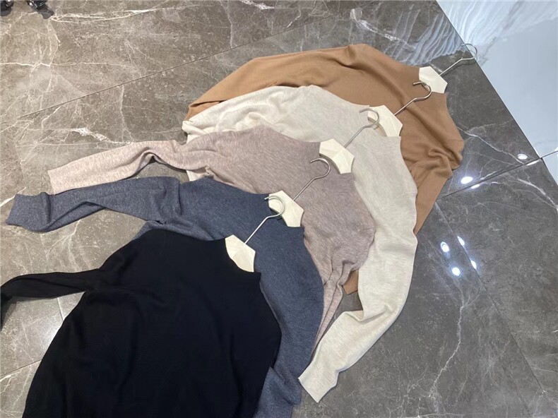 秋冬季半高领打底衫女修身保暖内搭纯色t恤上衣,针织衫/毛衣,米田羊绒