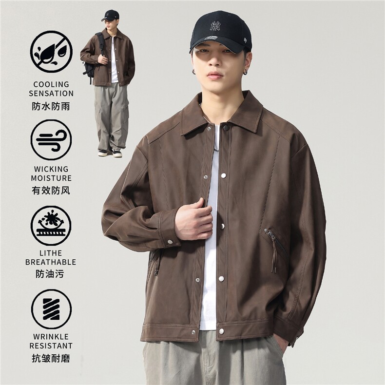 【限价269】美式街头皮衣夹克男春季新款美拉德工装外套潮牌夹，男装皮衣，电商D215