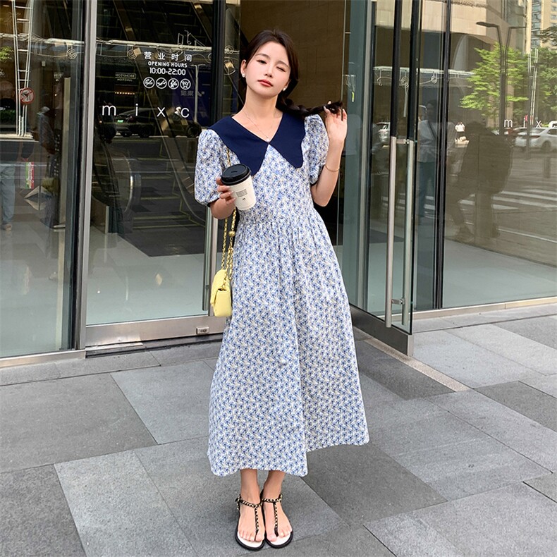 【新款有现货】碎花连衣裙长款82366-P105-K145,女装连衣裙,一九零