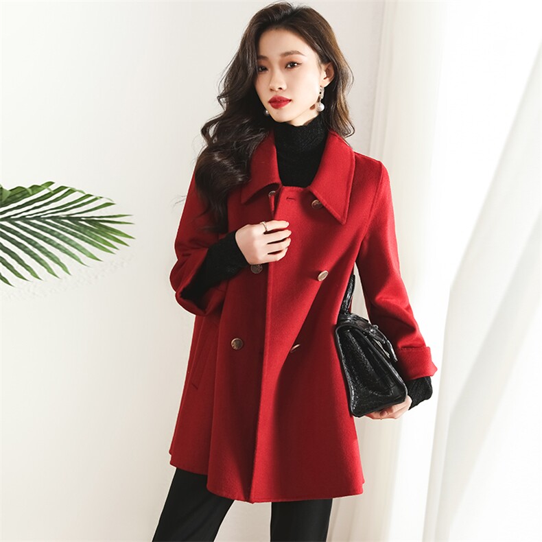 现货2025秋冬新款双面羊毛呢双排扣纯手工制作羊毛外套，女装短外套，丝露依尚（原SL）