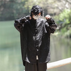 复古轻风盘扣长袖衬衫男唐装衬衫宽松提花新中式外套C4542，男装衬衫，星座1116A-1（原606A）