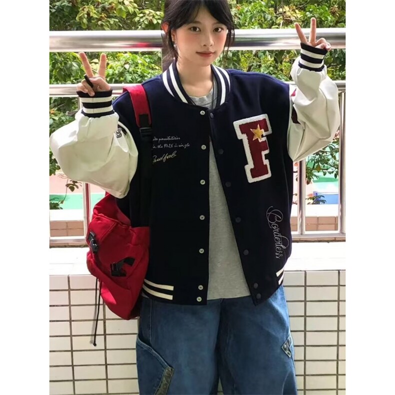 W10313-P65网图现货美式复古棒球服外套宽松大码刺绣休闲夹克潮,男装夹克,星座1608