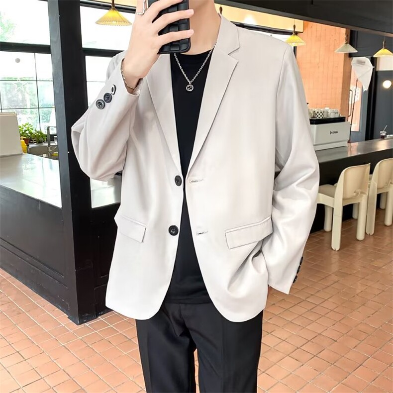 ins炸街休闲西装套装男秋冬季 痞帅轻熟风宽松外套黑色西服 W03图片
