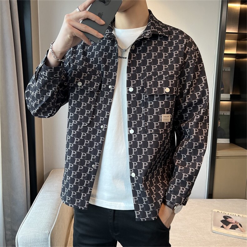 店主风春季新款衬衫外套休闲百搭印花时尚潮流翻领夹克JK096-P85,男装夹克,电商A413