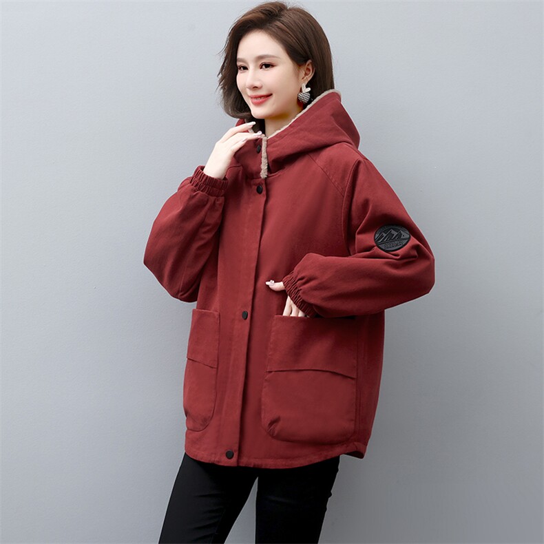 2022冬季新款派克服加绒加厚外套女连帽大口袋休闲外套，女装派克服，忆绮罗