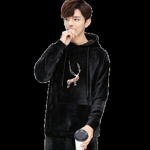 港风刺绣加绒加厚休闲情侣卫衣运动春冬装两件套男套装 W184/P110图片