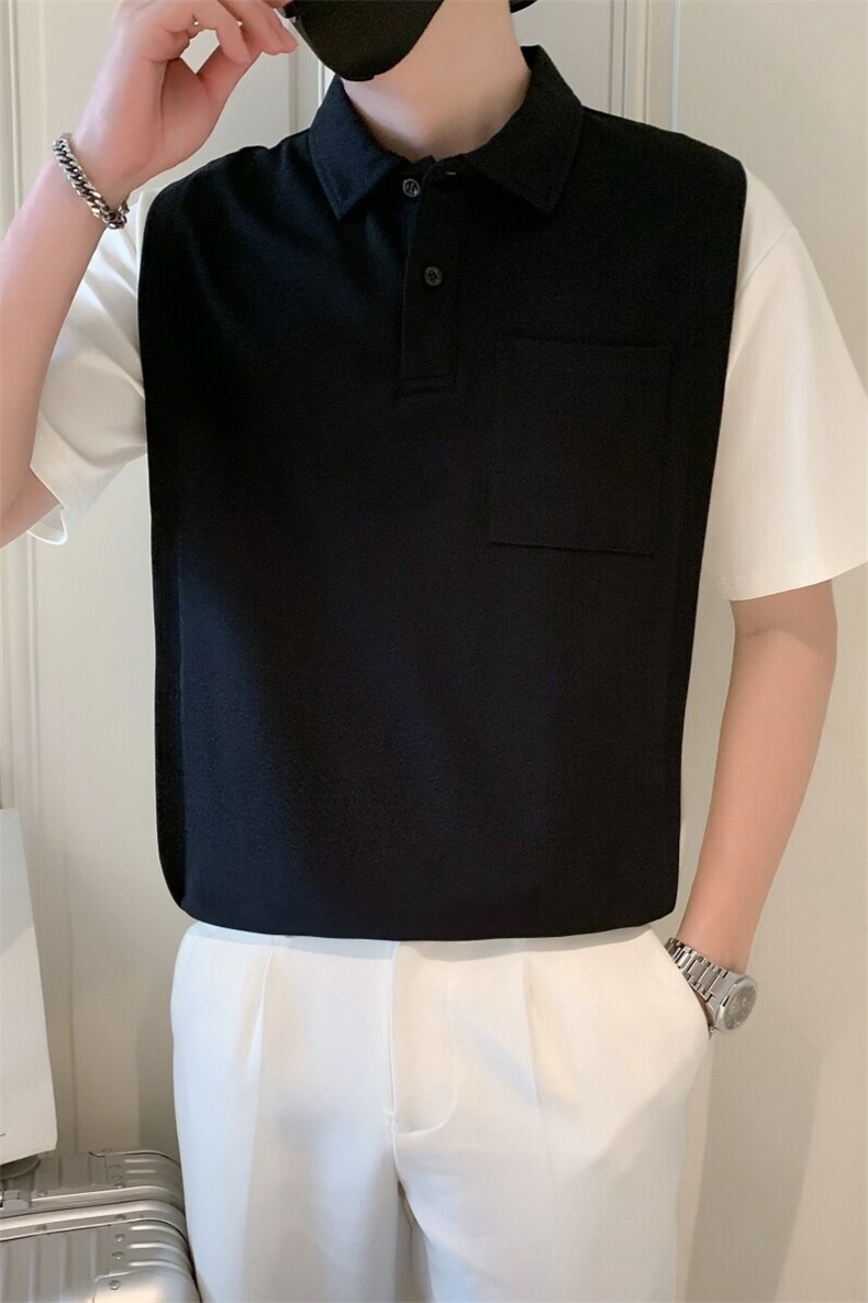 2025夏季新款社会小伙假两件polo衫男短袖T恤TX04P68控98,男装Polo衫,电商B276A