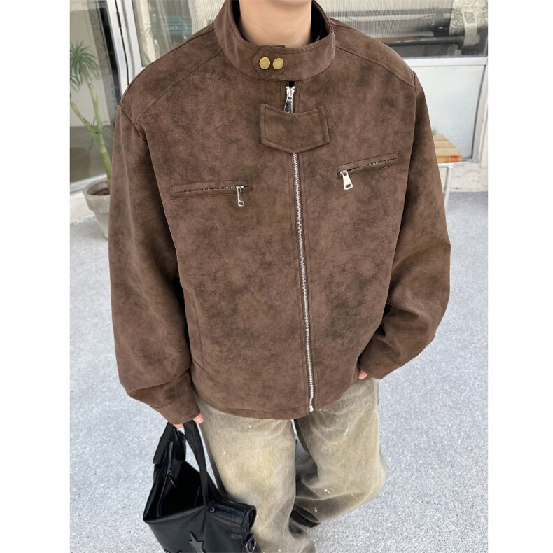 春季抖音得物品质扎染PU皮衣立领雾面皮夹克外套男6154-TP48,男装夹克,星座207