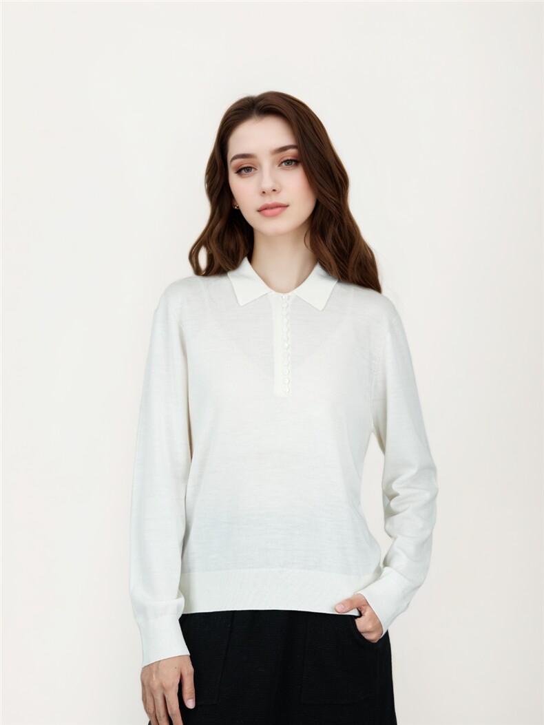 新款女士精纺羊毛POLO领,针织衫/毛衣,普诺米斯