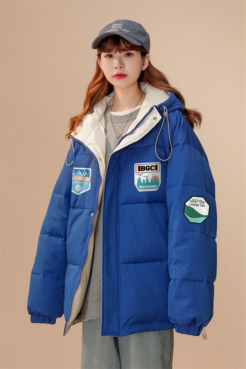 中性22冬季新品设计感潮牌印花加厚连帽面包服棉衣MY153P115控148,男装棉衣,A247A