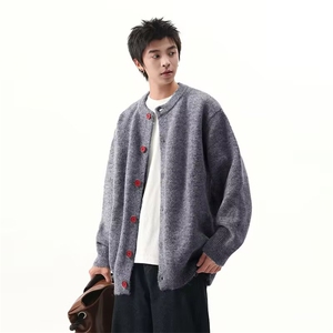 秋冬新款开衫毛衣美式复古休闲慵懒风针织衫男纯色外套M5811p58图片