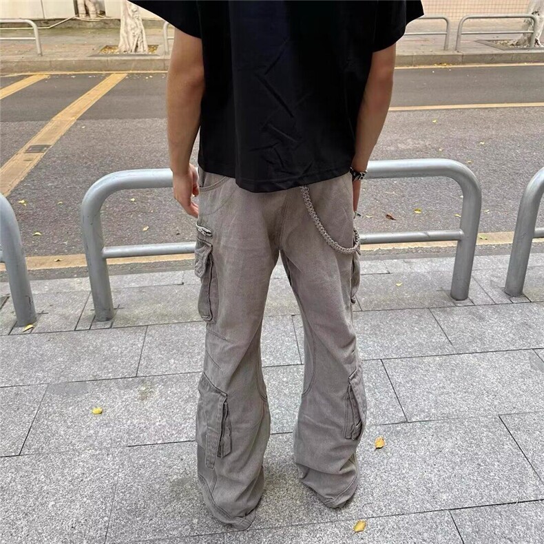 W8196-P83网络图大码美式复古多口袋工装裤新款街头拖地牛仔裤,男装牛仔裤,星座1608-2
