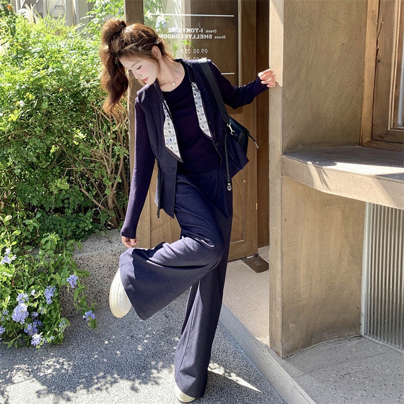 休闲气质马甲T恤阔腿裤套装女春秋盐系轻熟巨好看三件套爆款超火,女装套装/套裙,2C129