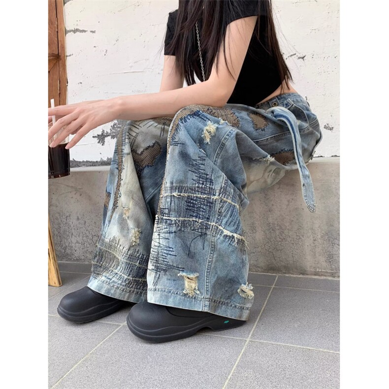 W10143-P98网图现货重磅高街设计乱针刺绣弯刀牛仔裤潮流日系,男装牛仔裤,星座1608-2